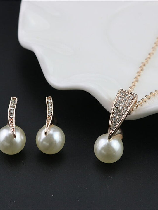 1Set(1Pcs Necklace1Pair Earrings) Shiny Luxury Imitation Pearl Rhinestone Alloy for Women'S Party Evening Gift Daily