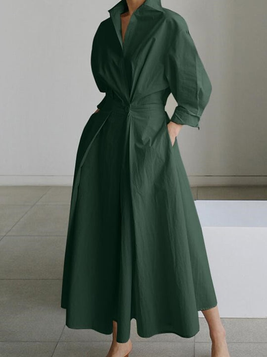 Women'S Shirt Dress Casual Dress Swing Dress Maxi Long Dress Outdoor Office Holiday Basic Modern Shirt Collar Ruched Pocket Long Sleeve Summer Spring Fall 2023 Regular Fit Black Army Green