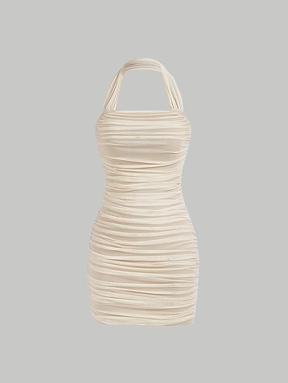 Casual Sleeveless Halter Pencil Bodycon Mini Dress - Cream | Slay Eclectic