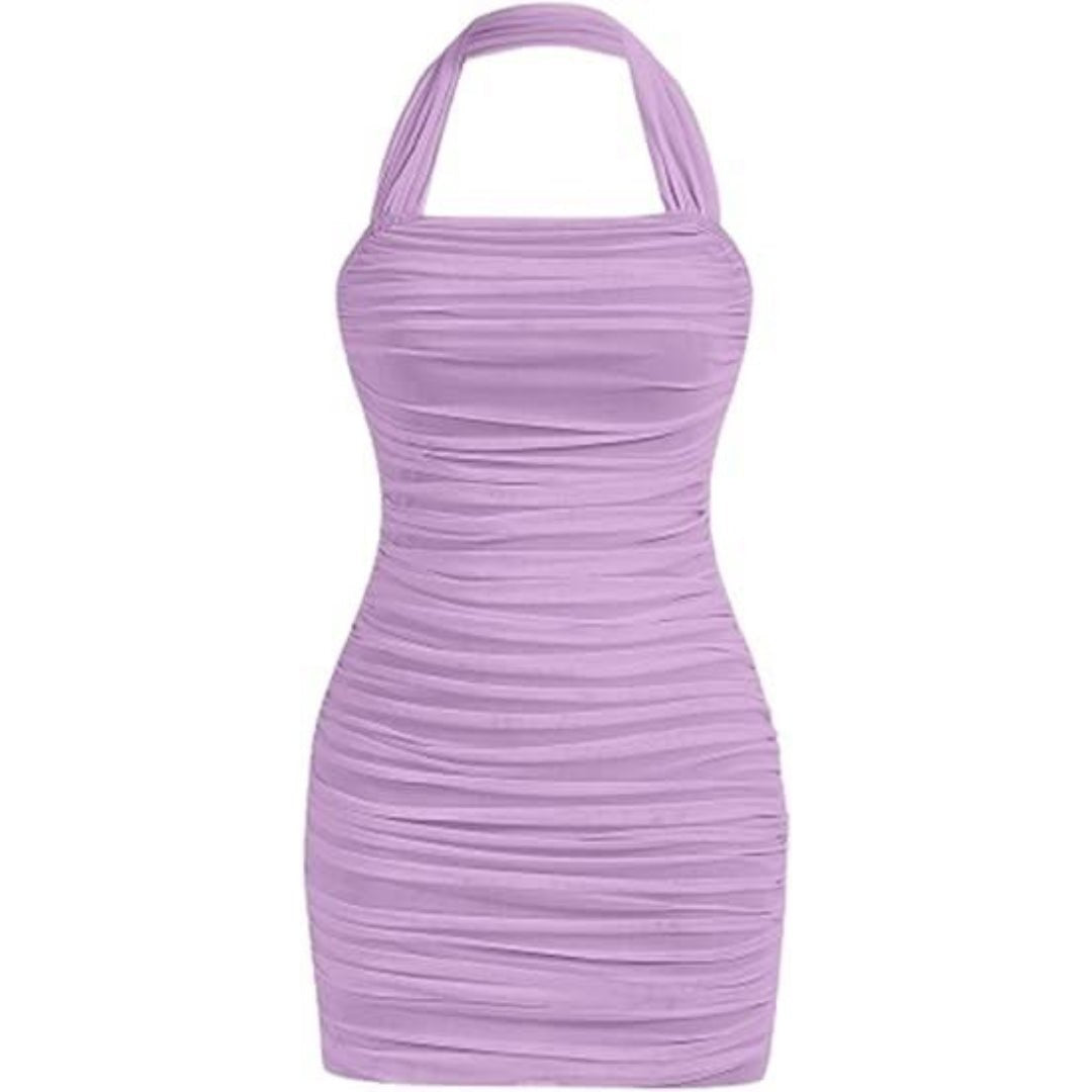 Casual Sleeveless Halter Pencil Bodycon Mini Dress - Purple-Slay Eclectic