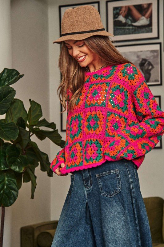 Bohemian Crochet Patchwork Pullover Sweater Top-Slay Eclectic