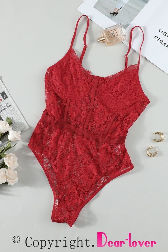 Red Lace Panelled Teddy Lingerie