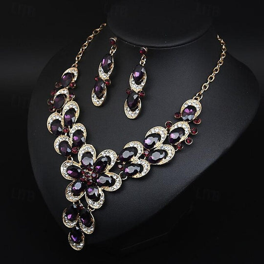 Jewelry Set 3Pcs Rhinestone Alloy Earrings Necklace Women'S Vintage Fashion Cute Geometrical Geometric Jewelry Set for Wedding Party Anniversary