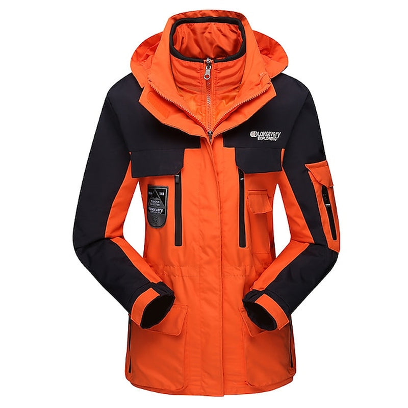 Women'S Hiking down Jacket Gorpcore 3-In-1 Jackets Ski Jacket Winter Outdoor Thermal Warm Waterproof Windproof Lightweight Winter Jacket Outerwear Coat Top Camping Hunting Fishing Pink White Orange