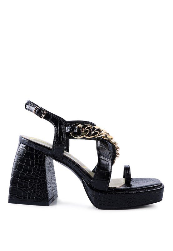 Chain Strap Croc Block Heel Sandals - Slay Eclectic