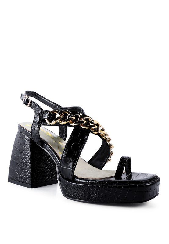 Chain Strap Croc Block Heel Sandals - Slay Eclectic