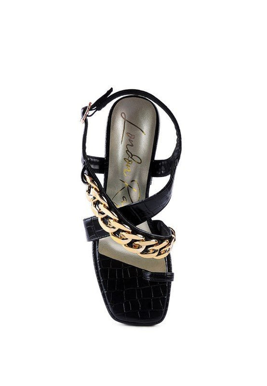 Chain Strap Croc Block Heel Sandals - Slay Eclectic