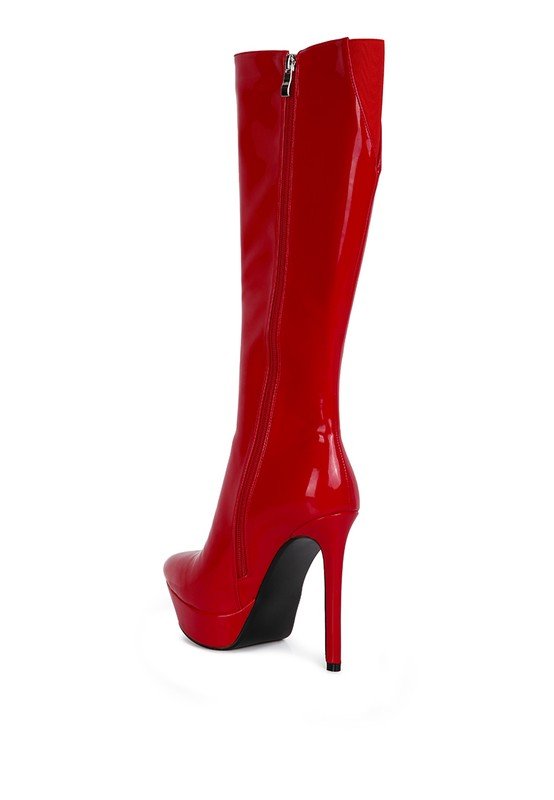 CHATTON Patent Stiletto High Heeled Calf Boots - Slay Eclectic