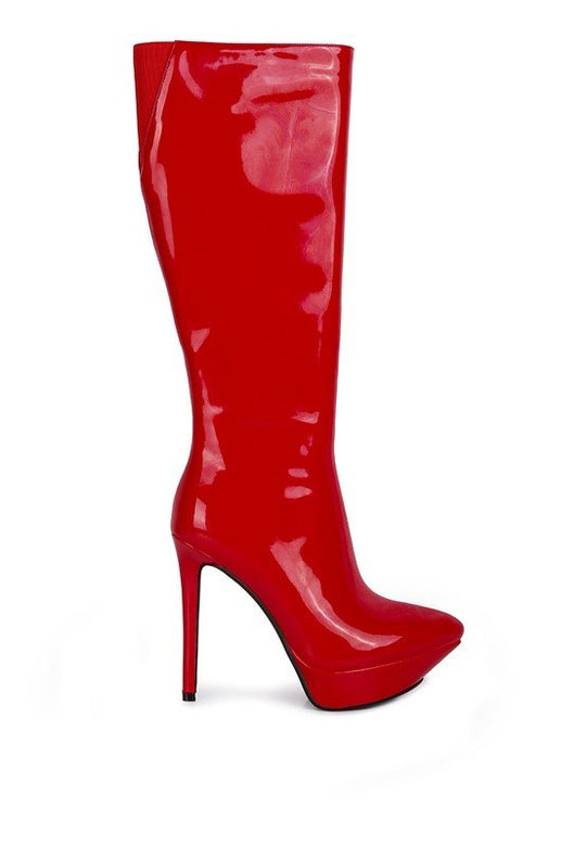 CHATTON Patent Stiletto High Heeled Calf Boots - Slay Eclectic