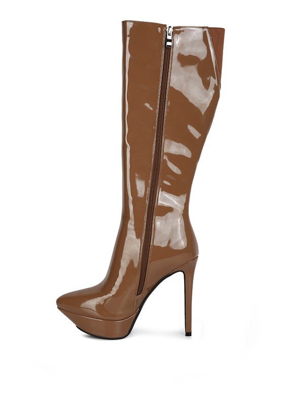 CHATTON Patent Stiletto High Heeled Calf Boots - Slay Eclectic