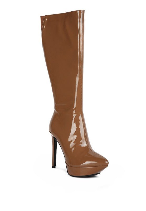 CHATTON Patent Stiletto High Heeled Calf Boots - Slay Eclectic