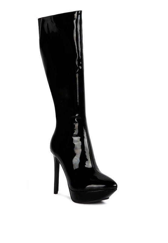 CHATTON Patent Stiletto High Heeled Calf Boots - Slay Eclectic