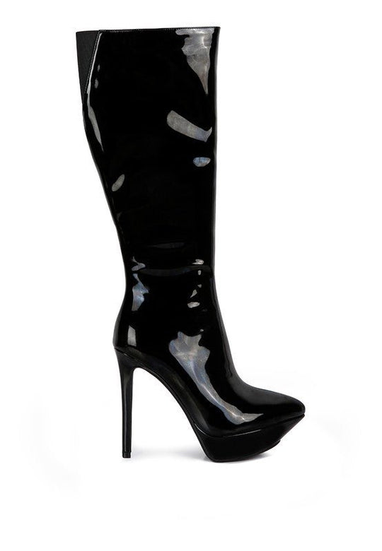 CHATTON Patent Stiletto High Heeled Calf Boots - Slay Eclectic