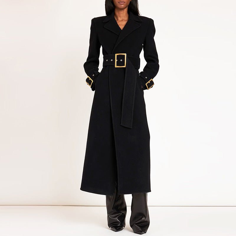 Chic Belted Long Woolen Coat for Autumn & Winter - Slay Eclectic