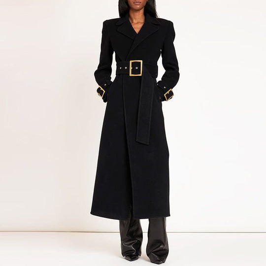 Chic Belted Long Woolen Coat for Autumn & Winter-Slay Eclectic