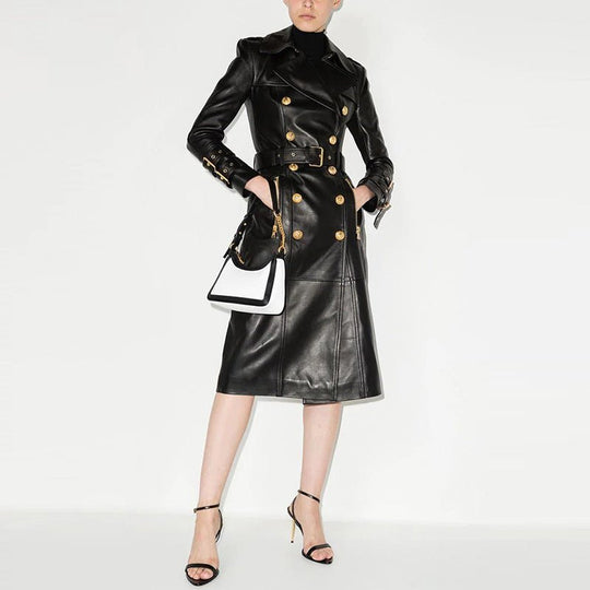 Chic Double Breasted Leather Long Trench Coat for Autumn/Winter - Slay Eclectic