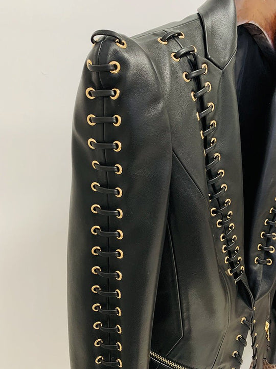 Chic Eyelet-Detail Faux Leather Blazer for Effortless Elegance-Slay Eclectic