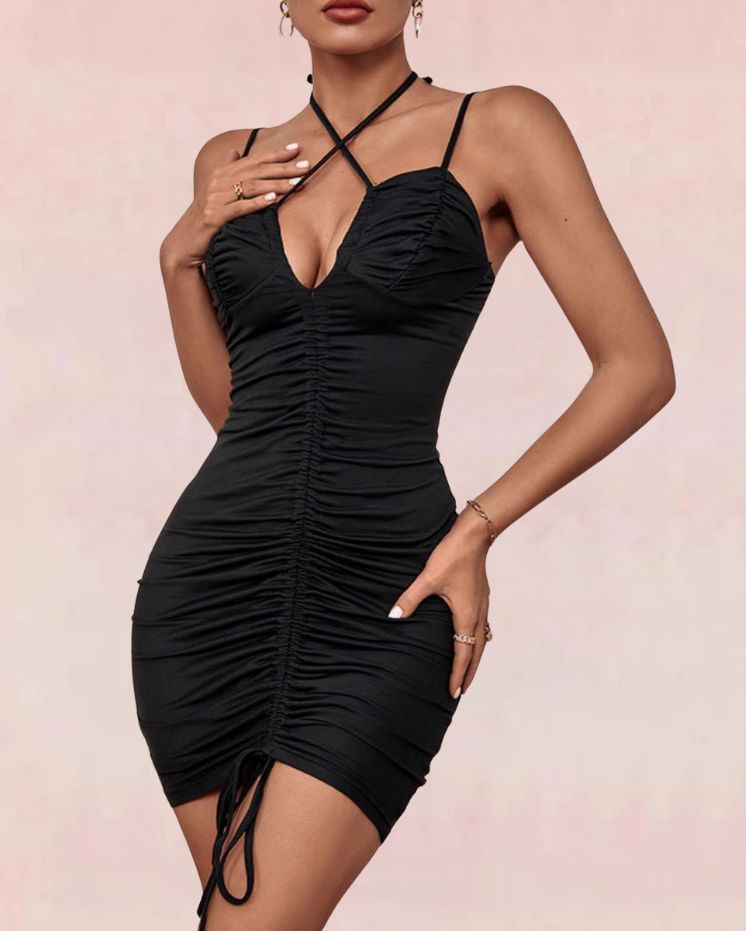 Chic Halter Bandage Mini Dress - Black - Slay Eclectic