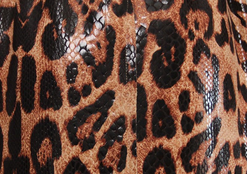 Chic Snakeskin Leopard Print Long Trench Coat for Women - Elegant Long Sleeve Leather Overcoat - Slay Eclectic