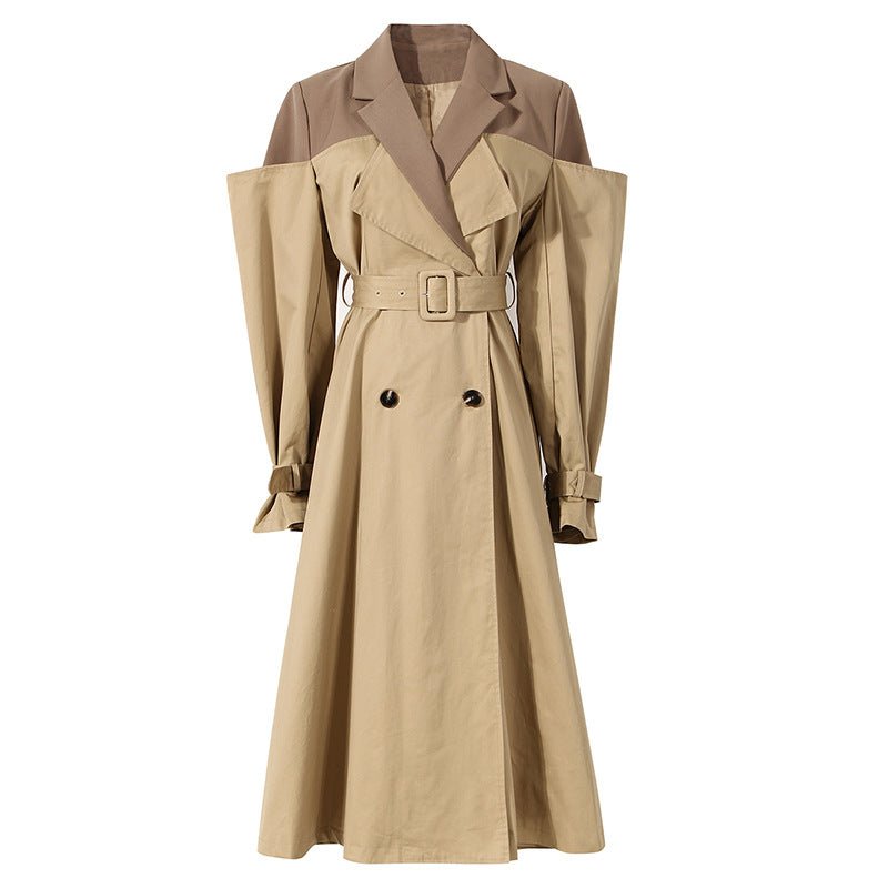 Chic Two-Tone Knot Detail Trench Coat for Women - Mid-Length Autumn Elegance-Slay Eclectic