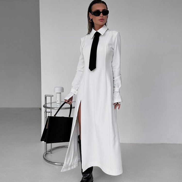 Chic Women's Long Sleeve Collared Split Dress for Early Spring Elegance-Slay Eclectic