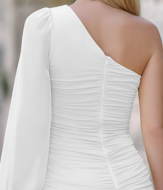 Size XS, Clara One Sleeve Mini Dress -  White - FINAL SALE