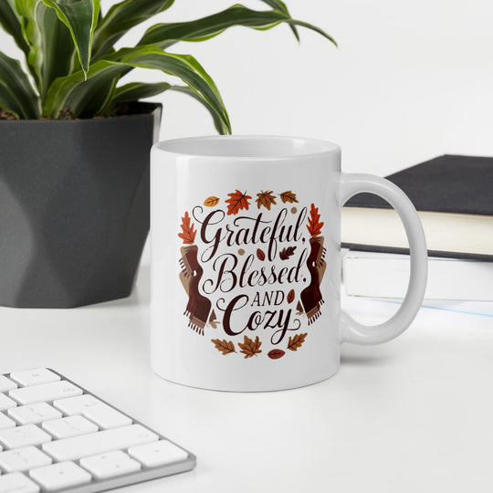 Cozy Gratitude Ceramic Mug – Festive White Holiday Coffee Cup for Thanksgiving, Christmas & New Year - Slay Eclectic