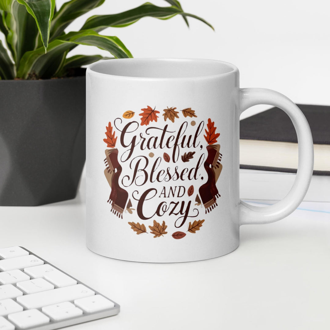 Cozy Gratitude Ceramic Mug – Festive White Holiday Coffee Cup for Thanksgiving, Christmas & New Year - Slay Eclectic