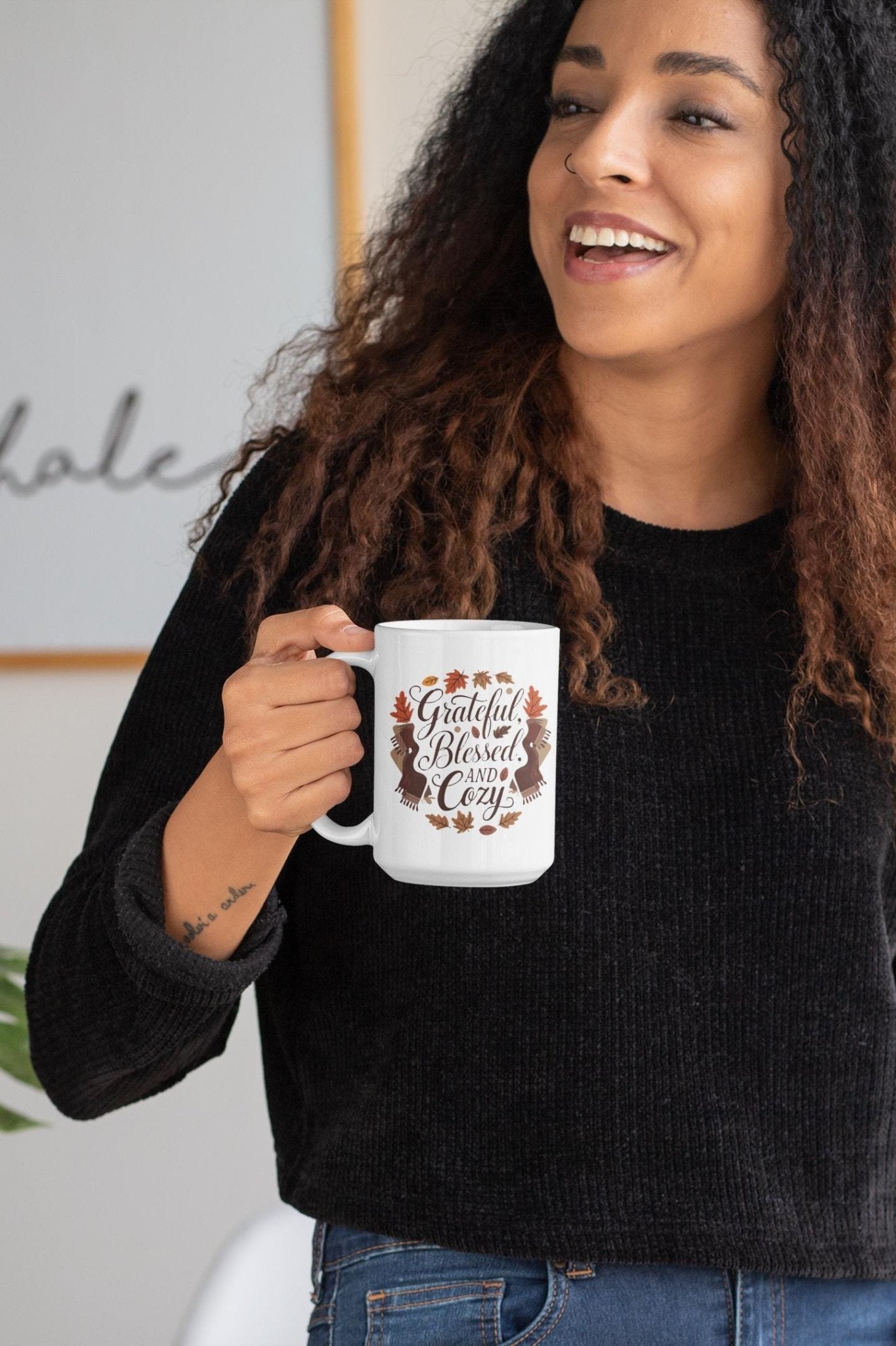 Cozy Gratitude Ceramic Mug – Festive White Holiday Coffee Cup for Thanksgiving, Christmas & New Year - Slay Eclectic