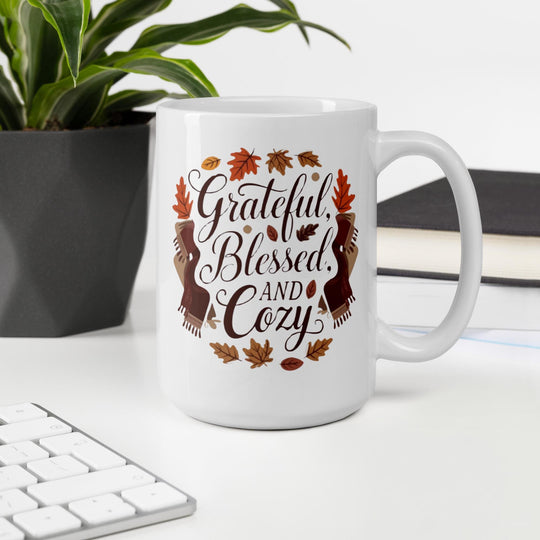 Cozy Gratitude Ceramic Mug – Festive White Holiday Coffee Cup for Thanksgiving, Christmas & New Year - Slay Eclectic