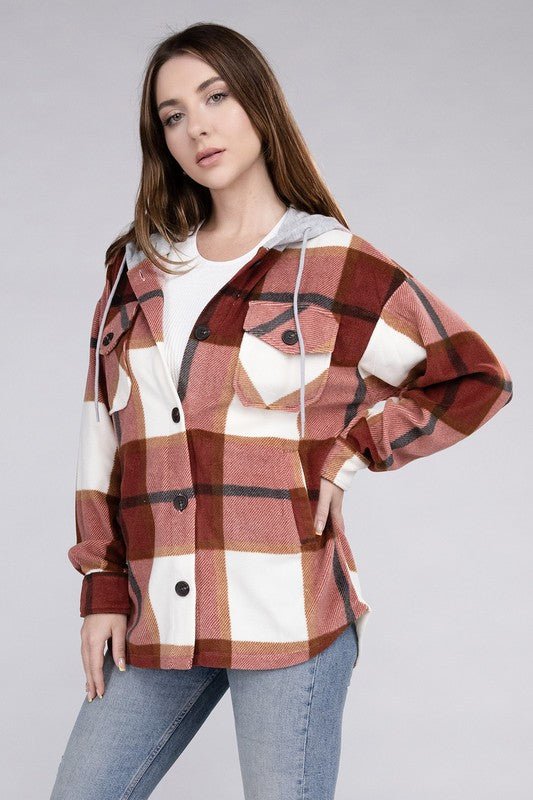 Cozy Plaid Fleece Hooded Shacket with Drawstring | Slay Eclectic