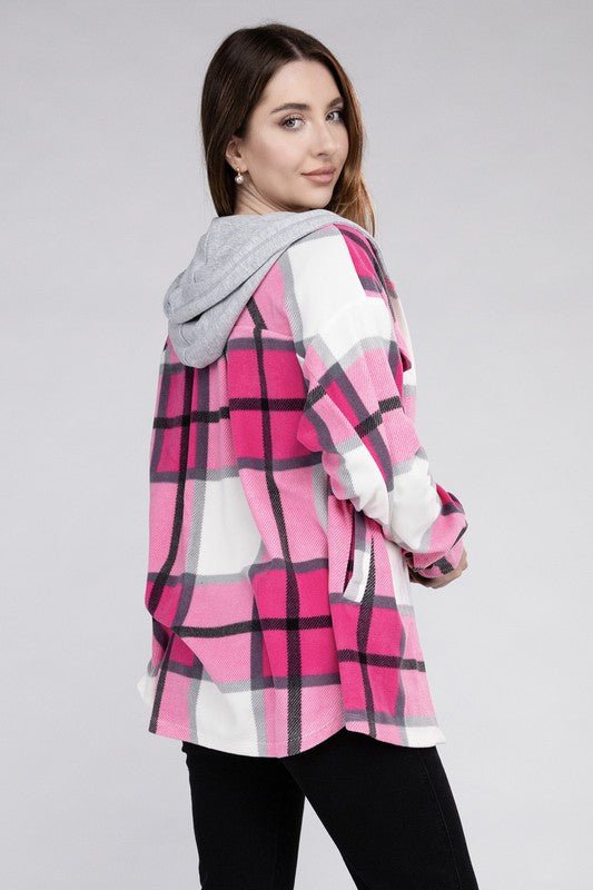 Cozy Plaid Fleece Hooded Shacket with Drawstring | Slay Eclectic