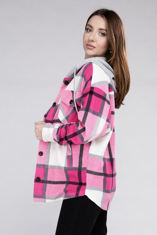 Cozy Plaid Fleece Hooded Shacket with Drawstring | Slay Eclectic