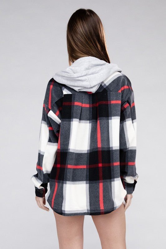 Cozy Plaid Fleece Hooded Shacket with Drawstring | Slay Eclectic