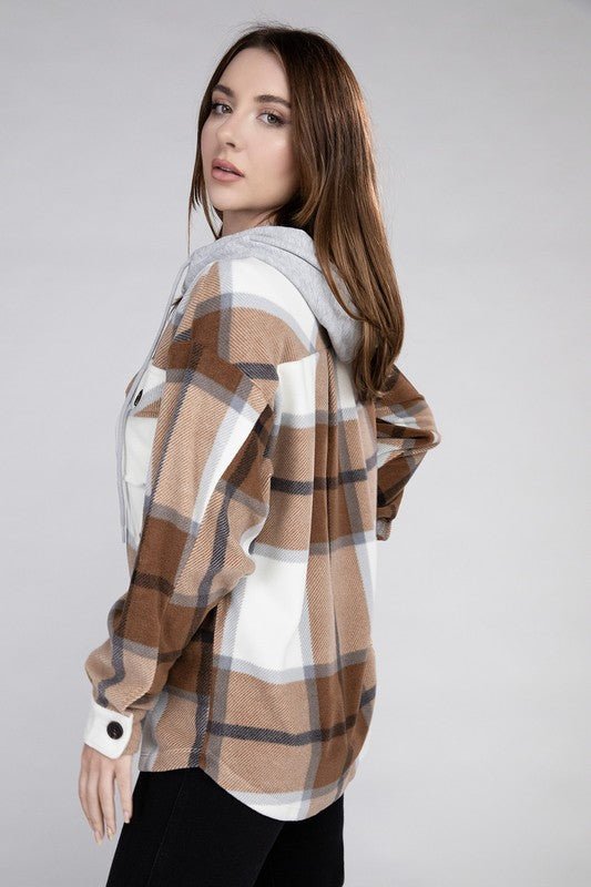 Cozy Plaid Fleece Hooded Shacket with Drawstring | Slay Eclectic