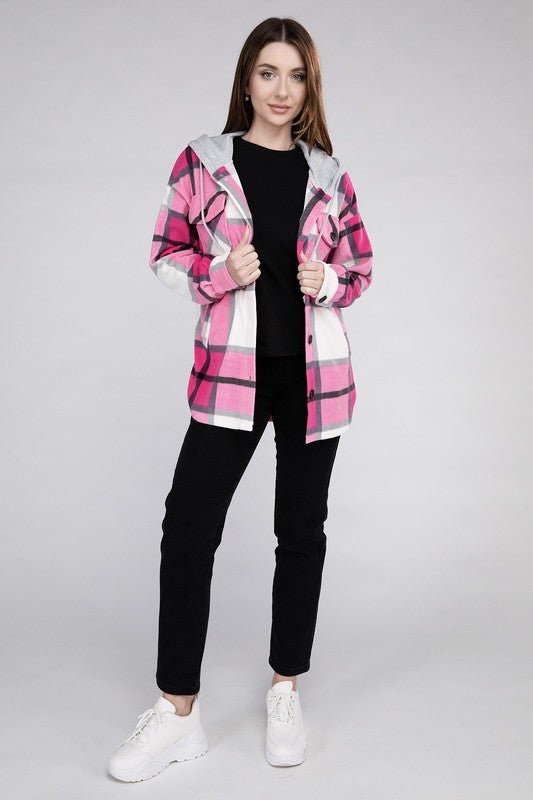 Cozy Plaid Fleece Hooded Shacket with Drawstring | Slay Eclectic