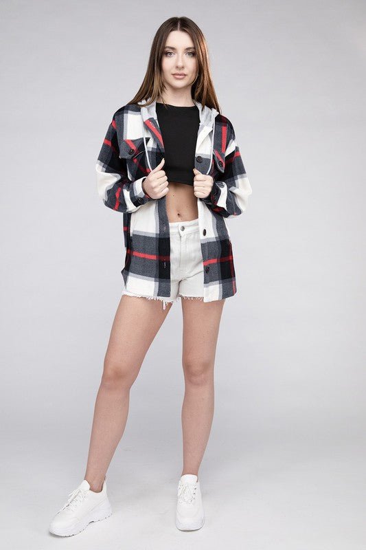 Cozy Plaid Fleece Hooded Shacket with Drawstring | Slay Eclectic