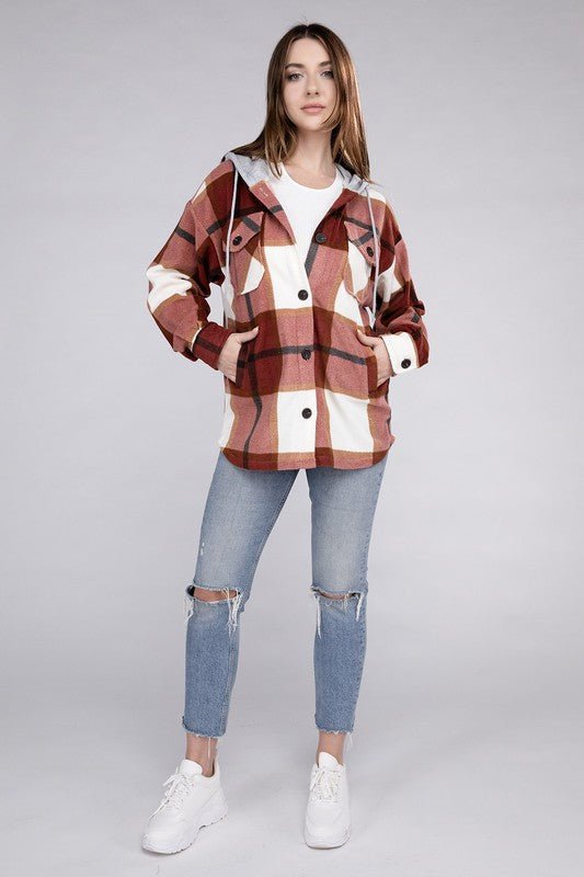 Cozy Plaid Fleece Hooded Shacket with Drawstring | Slay Eclectic