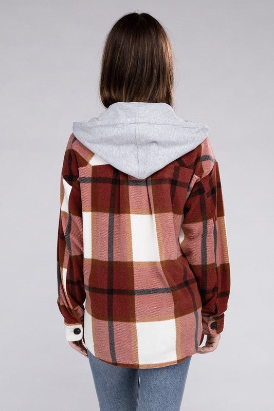 Cozy Plaid Fleece Hooded Shacket with Drawstring | Slay Eclectic