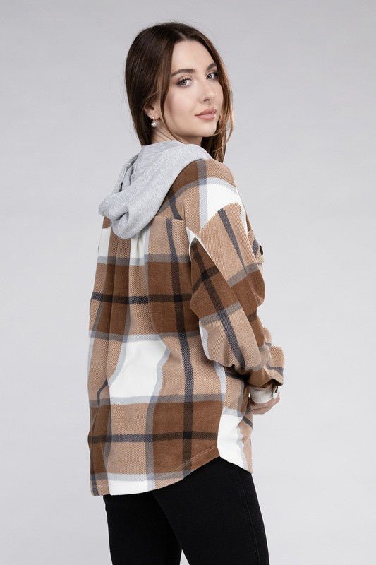 Cozy Plaid Fleece Hooded Shacket with Drawstring | Slay Eclectic