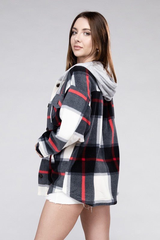 Cozy Plaid Fleece Hooded Shacket with Drawstring | Slay Eclectic