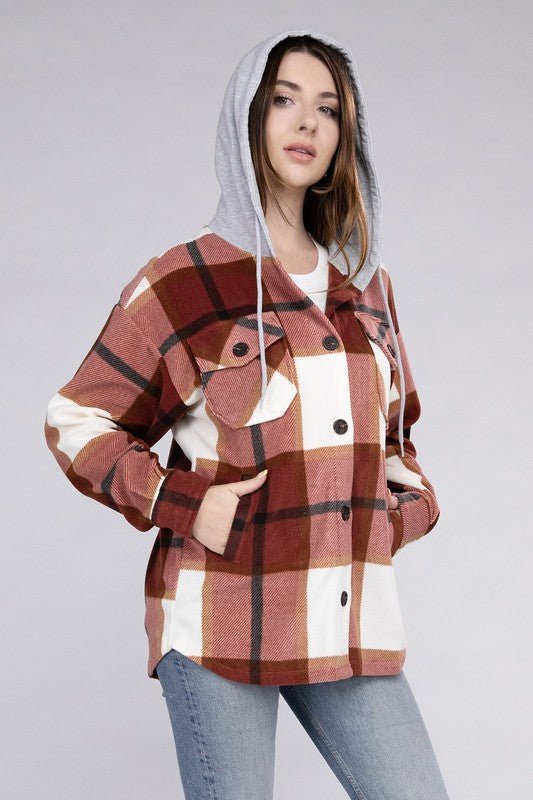 Cozy Plaid Fleece Hooded Shacket with Drawstring | Slay Eclectic