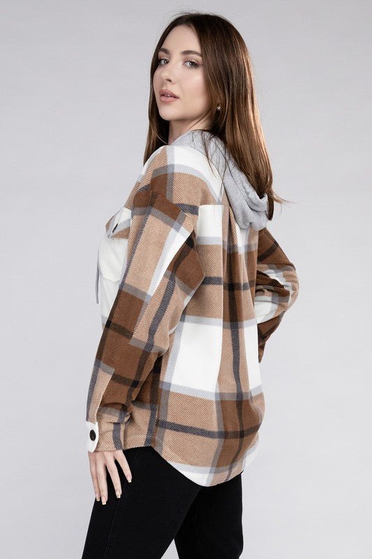 Cozy Plaid Fleece Hooded Shacket with Drawstring | Slay Eclectic