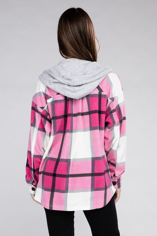 Cozy Plaid Fleece Hooded Shacket with Drawstring | Slay Eclectic