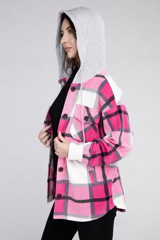 Cozy Plaid Fleece Hooded Shacket with Drawstring | Slay Eclectic