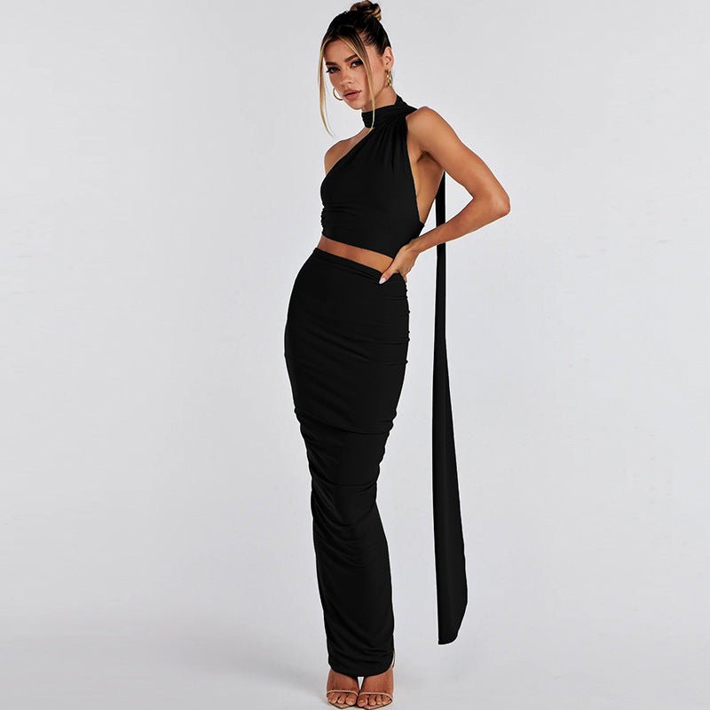 Croptop Allure Bodycon Maxi Dress - Black - Slay Eclectic