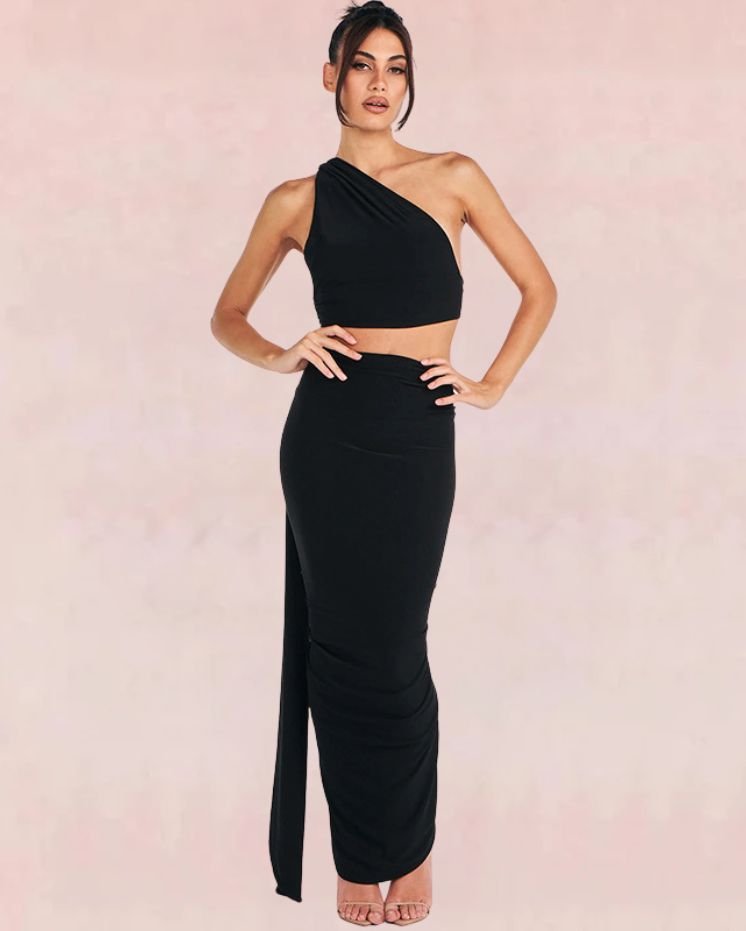 Croptop Allure Bodycon Maxi Dress - Black | Slay Eclectic