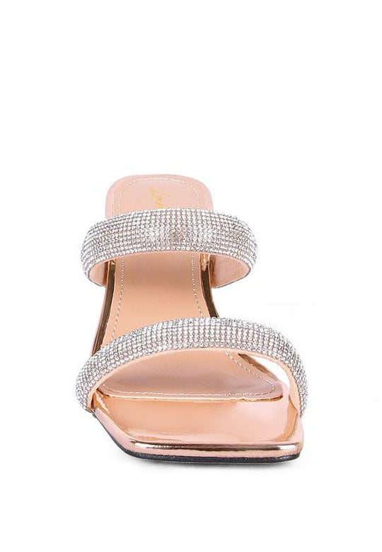 Crystal Gleam Double Metallic Strap Slide Heels - Slay Eclectic