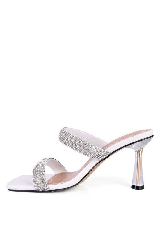 Crystal Gleam Double Metallic Strap Slide Heels | Slay Eclectic