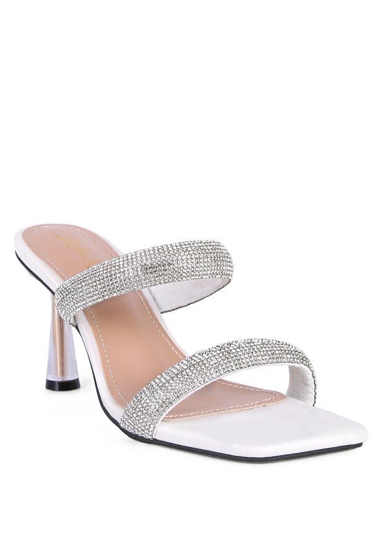 Crystal Gleam Double Metallic Strap Slide Heels | Slay Eclectic